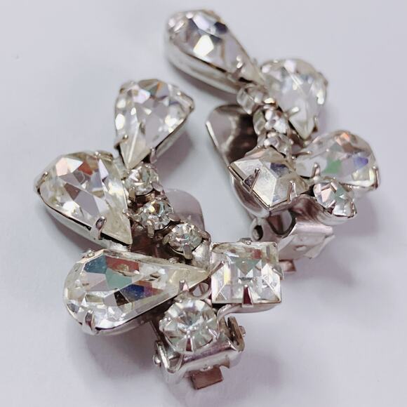 VTG Signed Weiss 1950s Cocktail Earrings Rhinestone Mid Century Clip On Sparkly - Picture 4 of 11